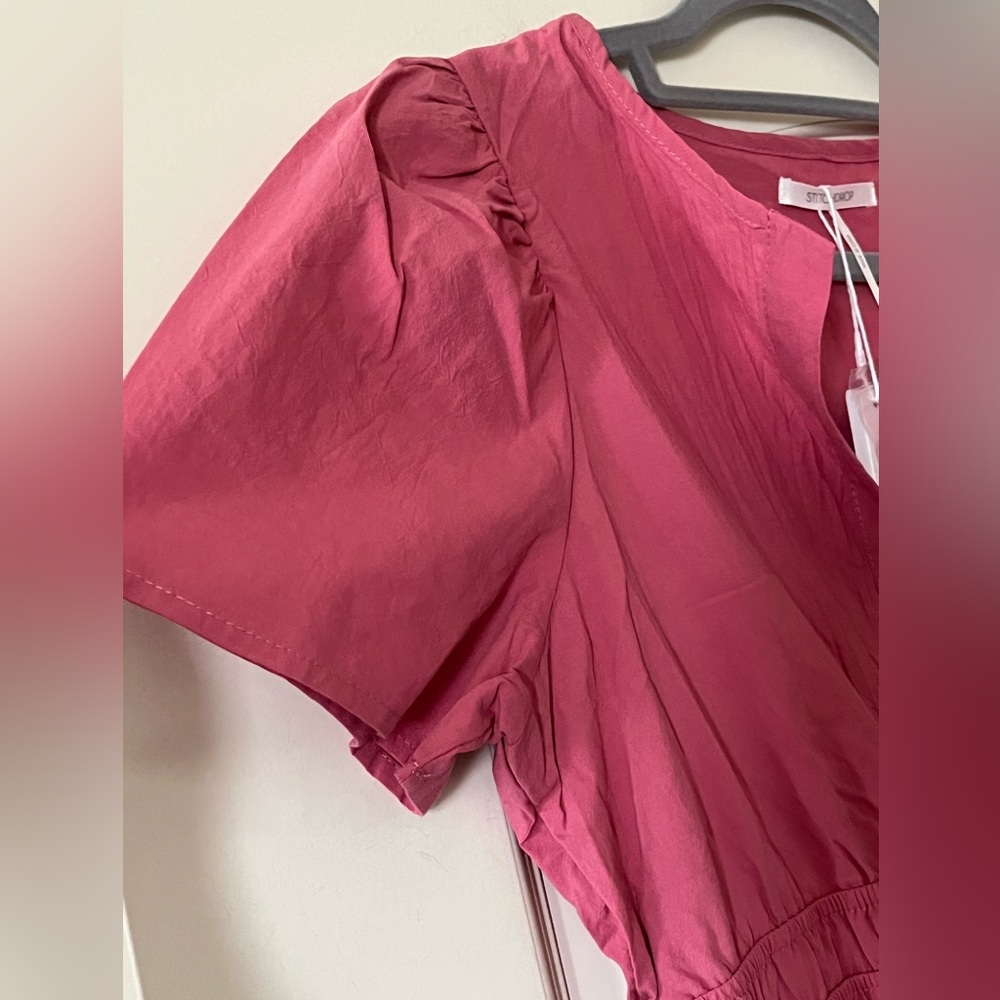 New! StitchDrop Raspberry Cotton MIDI Dress Short Sleeve Women’s size Large - Picture 8 of 16